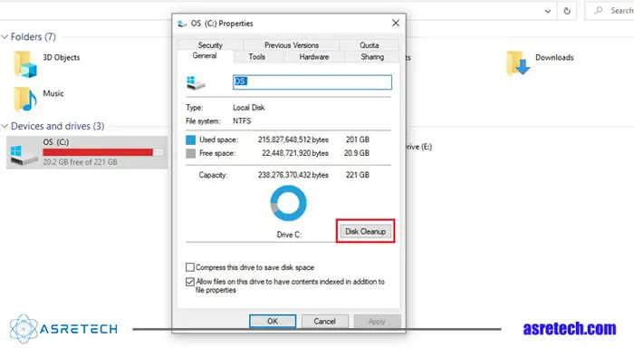 بخش disk cleanup