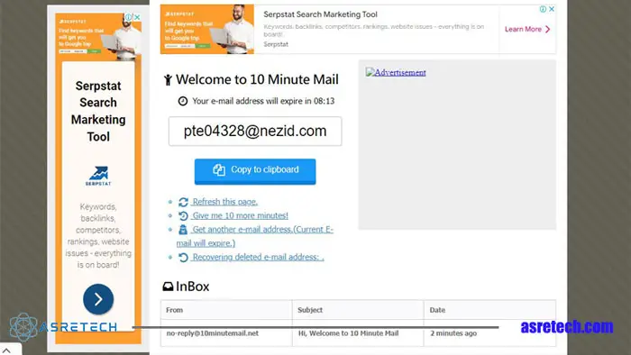 آموزش ساخت ایمیل فیک با 10min utemail